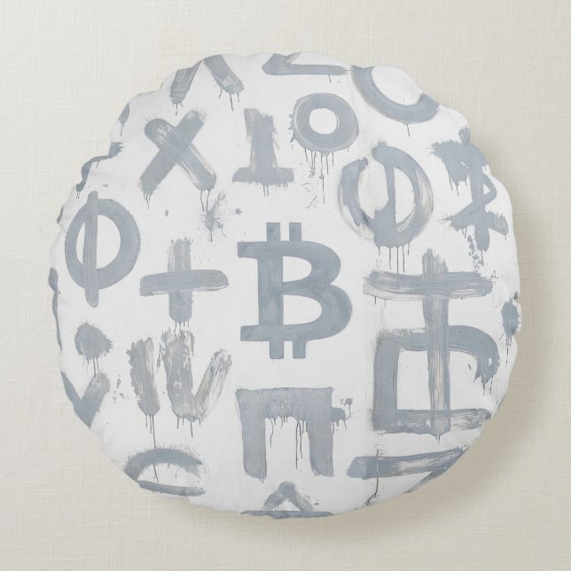 Bitcoin Street Art (Vit målning nr 4) Rund Kudde (Framsidan)
