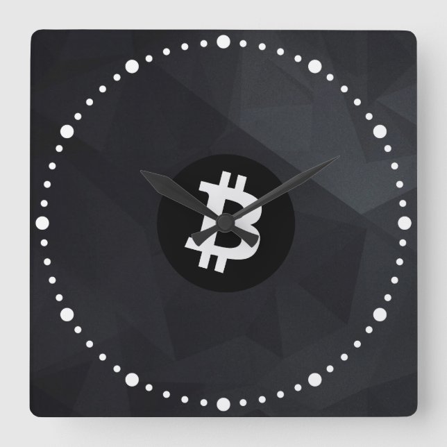 Bitcoin Svart Kristall Fyrkantig Klocka (Framsida)
