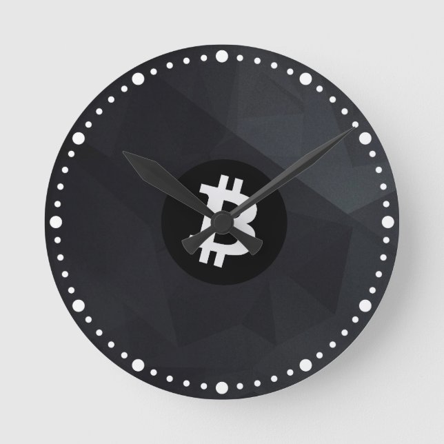 Bitcoin Svart Kristall Rund Klocka (Framsida)