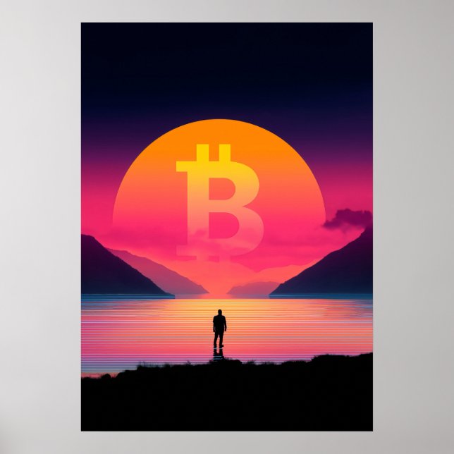 Bitcoin Symbol-återstart 80s Poster (Framsidan)