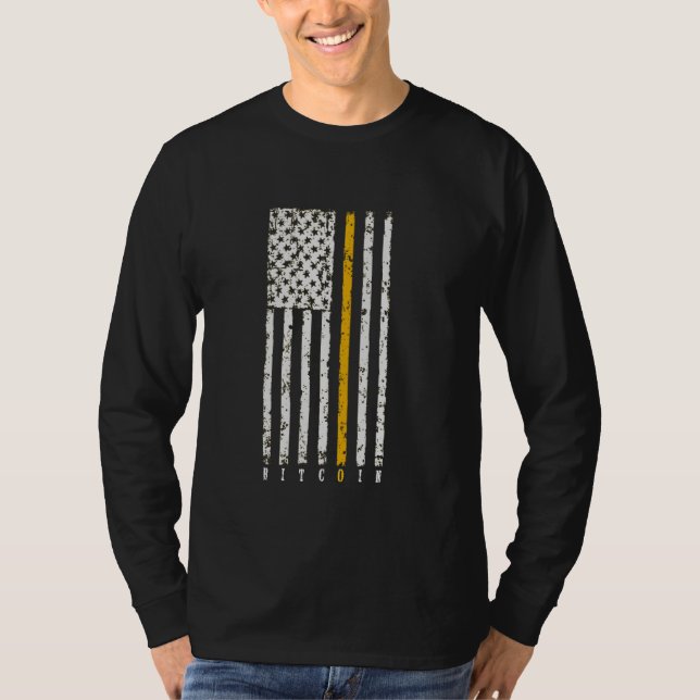 Bitcoin till den Måne patriotiska amerikanska Flag T Shirt (Framsida)