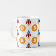 Bitcoin till kaffekrypten med måne-mugg-raketkaffe