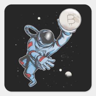 Bitcoin till måne Astronaut Fyrkantigt Klistermärke