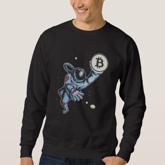 Bitcoin till måne Astronaut Lång Ärmad Tröja (Framsida)