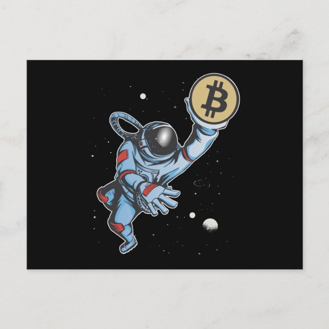 Bitcoin till måne Astronaut Vykort (Framsida)