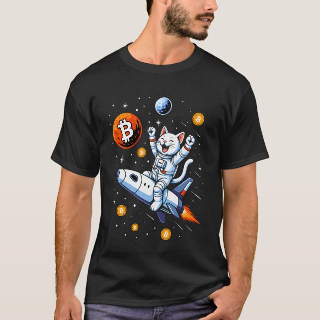 Bitcoin till The Moon Cat T Shirt (Framsida)