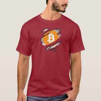 Bitcoin Torn Image med Logotyp Reveal underneath - T Shirt
