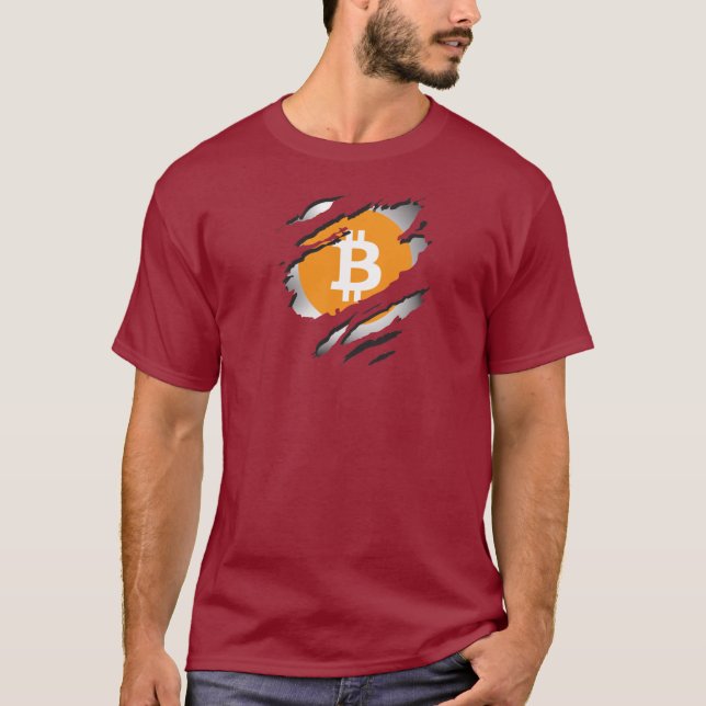 Bitcoin Torn Image med Logotyp Reveal underneath - T Shirt (Framsida)