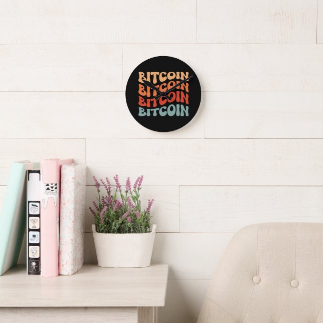 Bitcoin Vågigt Snyggt Crypto Typography Design Rund Klocka (Läsesal)