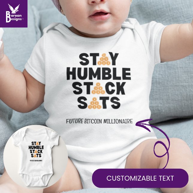 Bitcoin VAR ÖDMJUK UPPSTAPLING SATS Krypto T Shirt (Cute Baby STACK SATS Bitcoin Crypto onesie with CUSTOMIZABLE text you can personalize.)