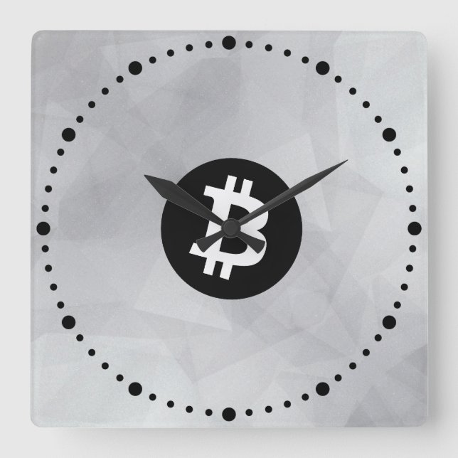 Bitcoin Vit Kristall Fyrkantig Klocka (Framsida)