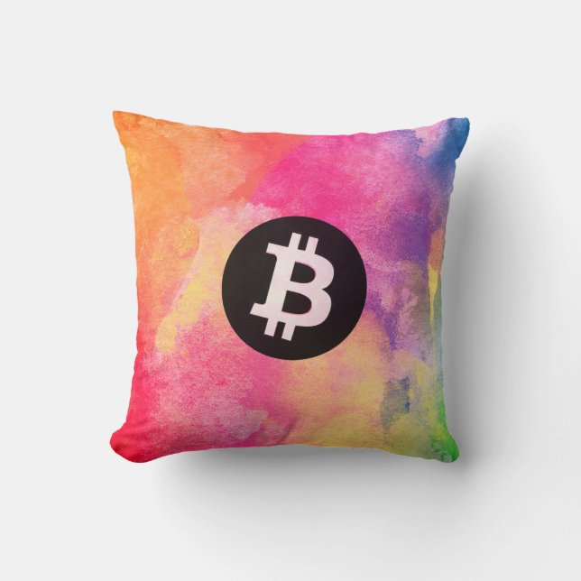 Bitcoin Watercolor (stil 1 - Genesis) Kudde (Framsida)