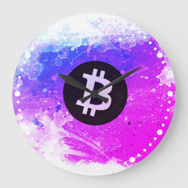 Bitcoin Watercolor (stil 6 - Miami Beach) Stor Klocka (Framsida)