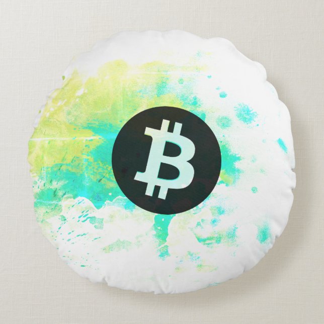 Bitcoin Watercolor (stil 7 - Stack Sats) Rund Kudde (Framsidan)