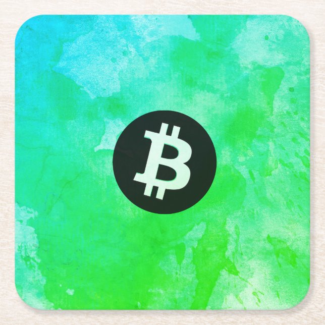 Bitcoin Watercolor (stil $ - Green Day) Underlägg Papper Kvadrat (Framsidan)