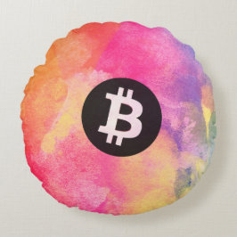 Bitcoin Watercolor (Style 1 - Genesis) Rund Kudde