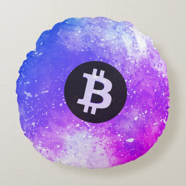 Bitcoin Watercolor (Style 2 - Miami) Rund Kudde (Framsidan)