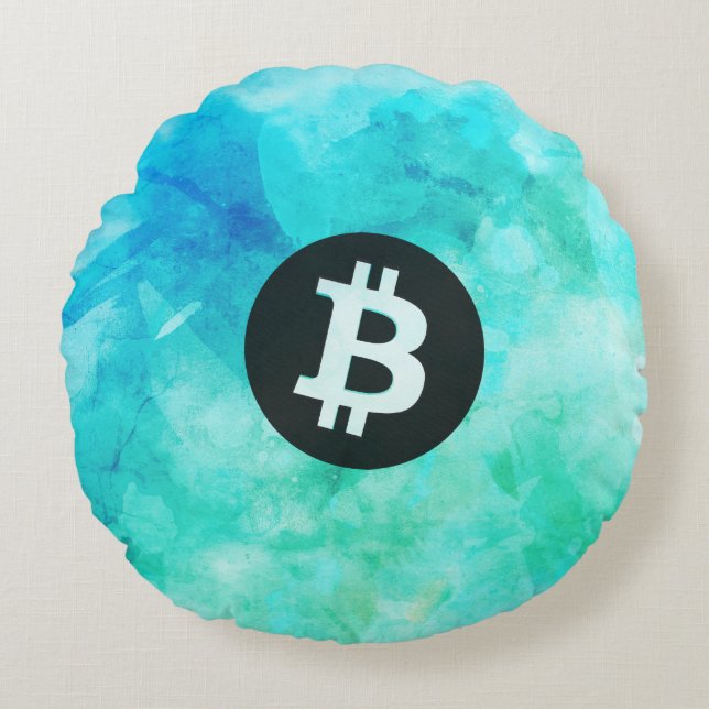 Bitcoin Watercolor (Style 3 - Beach Life) Rund Kudde (Framsidan)