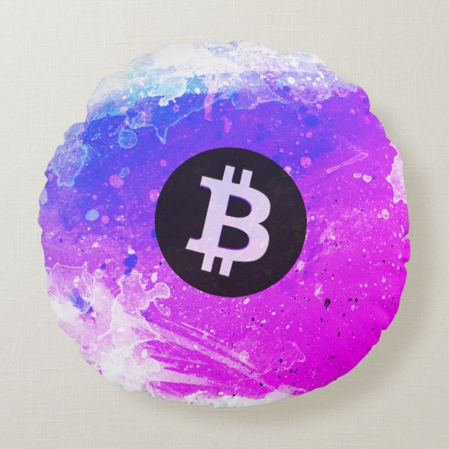 Bitcoin Watercolor (Style 6 - Miami Beach) Rund Kudde (Framsidan)