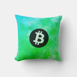 Bitcoin Watercolor (Style $ - Green Day) Kudde