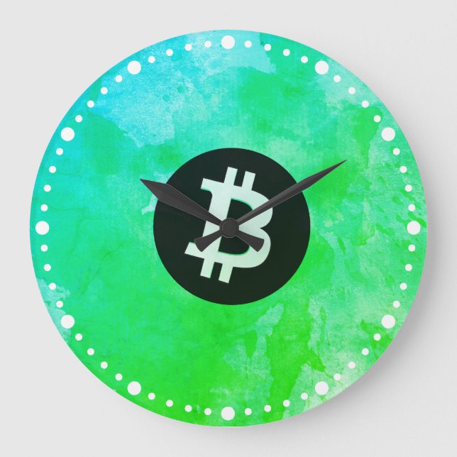 Bitcoin Watercolor (Style $ - Green Day) Stor Klocka (Framsida)