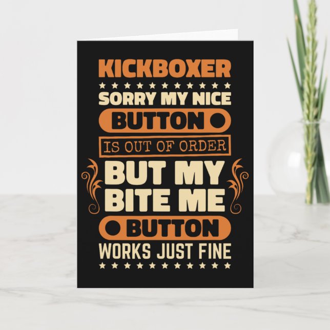Bite Button Works Kickboxer Design Kickbox Älskare Kort (Framsida)