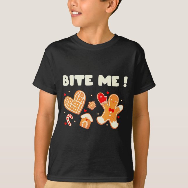 Bite Me Cookie Baklag Holiday Gingerbröd Jul T Shirt (Framsida)