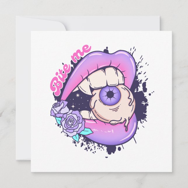 Bite Me Rosa Halloweenläppar  Julkort (Framsida)