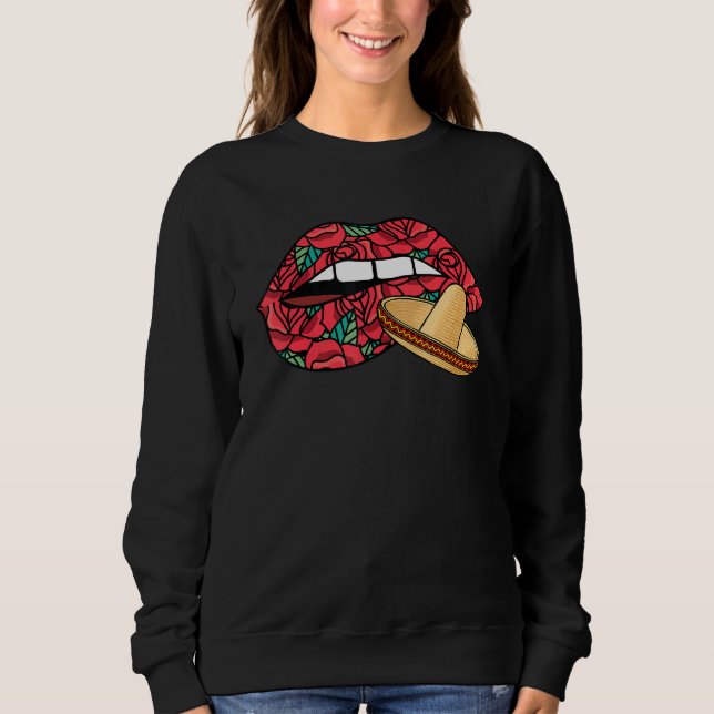 Biting Läppar Dia De Los Muertos Mexican Sombrero  T Shirt (Framsida)