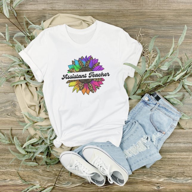 Biträdande läraryrke Regnbåge Sunros T Shirt (Assistant Teacher Profession Rainbow Sunflower T-Shirt Elementary)
