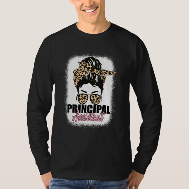 Biträdande rektor Messy Bun Bleached School Work T Shirt (Framsida)