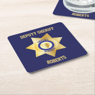 Biträdande sheriff Guld Star Customized Underlägg Papper Kvadrat