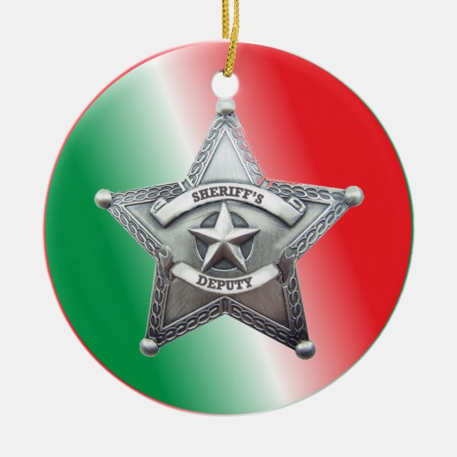 Biträdande sheriff's Star Badge Julgransprydnad Keramik (Framsidan)