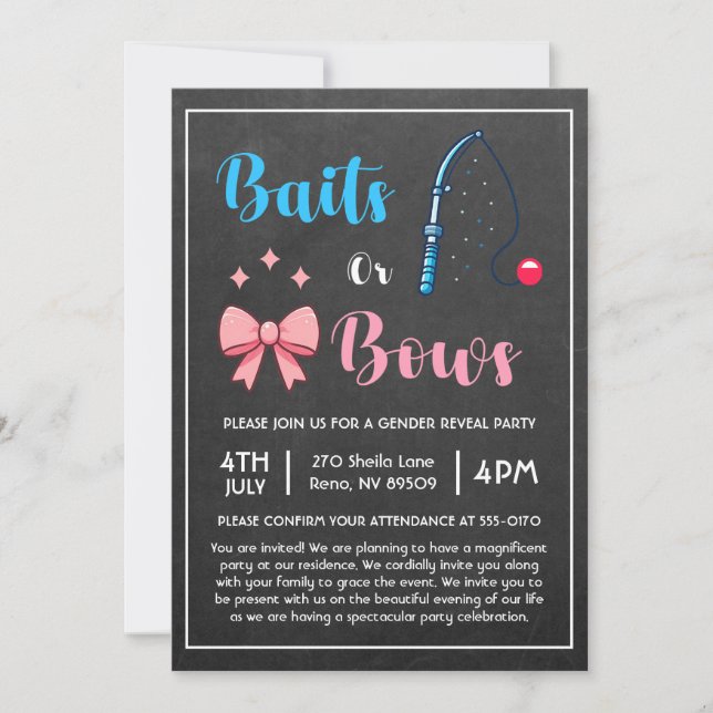 Bits eller Bows Fishing Gender Reveal Inbjudningar (Framsida)