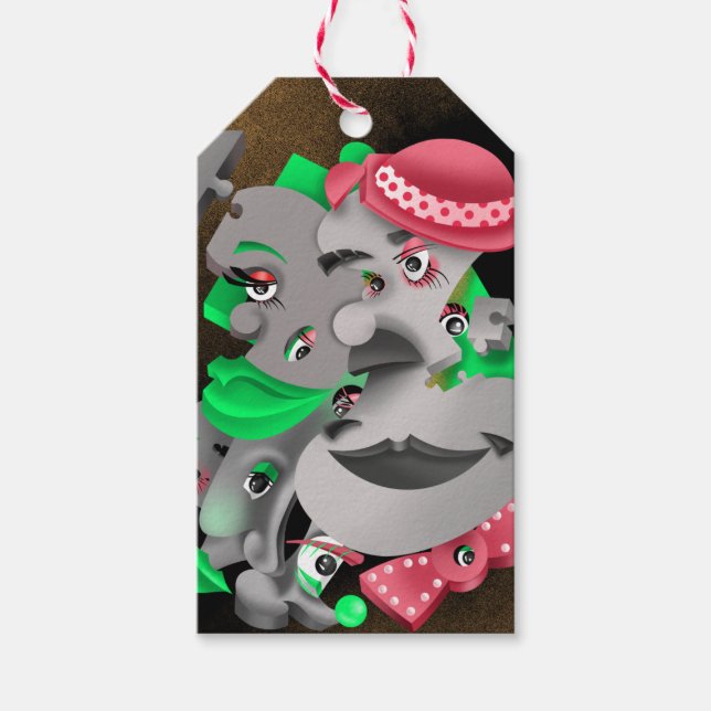 Bits och Delar - Surreal Puzzle Ansikte Gift Märkr Presentetikett (Framsidan)