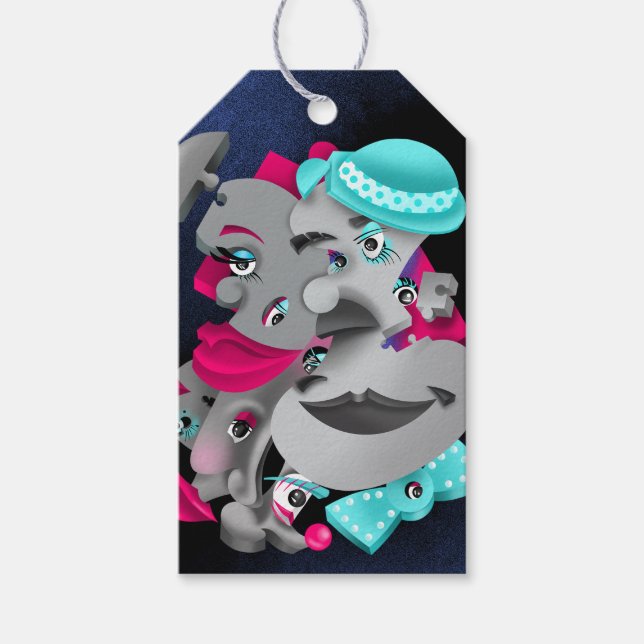 Bits och Delar - Surreal Puzzle Ansikte Gift Märkr Presentetikett (Framsidan)
