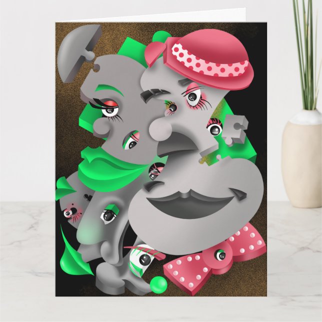 Bits och Delar - Surreal Puzzle Ansikte Hälsning Kort (Framsida)