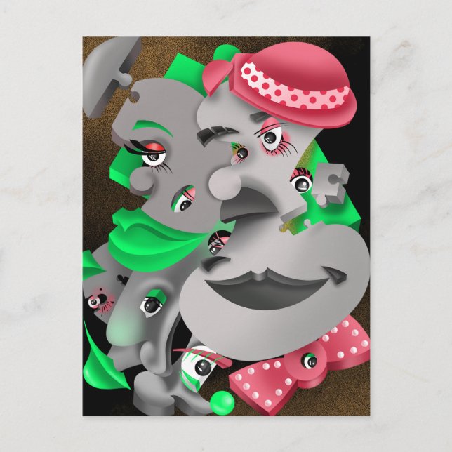 Bits och Delar - vykort för surrealistiskt Puzzle  (Framsida)