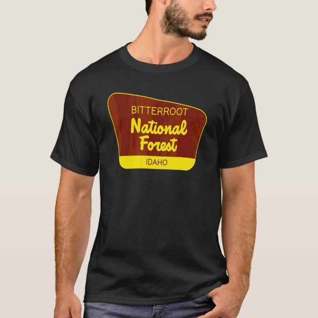 Bitterroot National Forest Idaho Retro Sign T Shirt (Framsida)