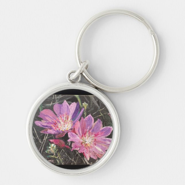 Bitterrootblomma Keychain Rund Silverfärgad Nyckelring (Framsidan)