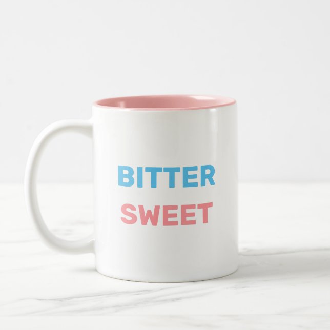 Bittersweet i turkos och rosa text Tvåtons kaffeko Två-Tonad Mugg (Vänster)