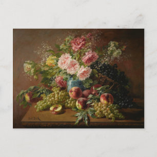 Biva still Life with Flowers Peacher and Graps Vykort