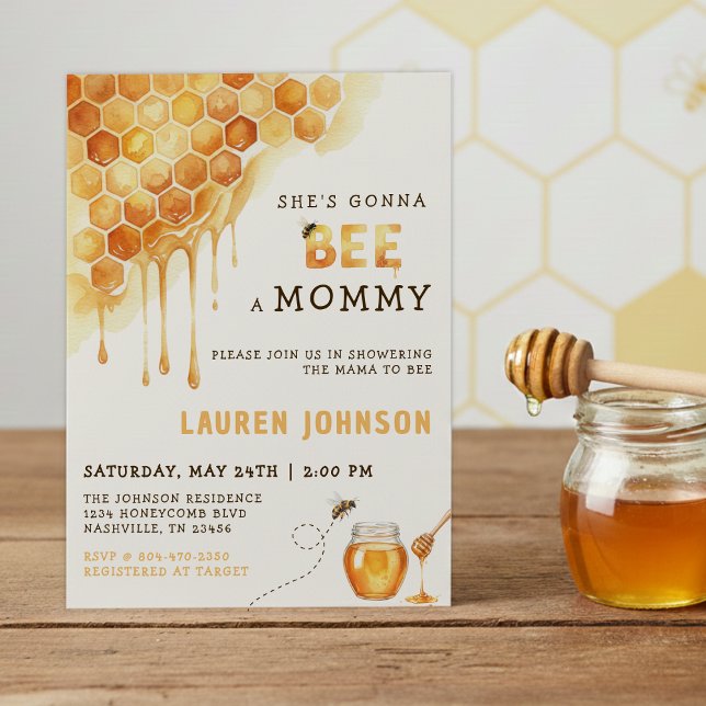 Bivax Bikupa Akvarell Baby Shower Inbjudningar (Honey Bee Honeycomb Watercolor Baby Shower Invitation
)