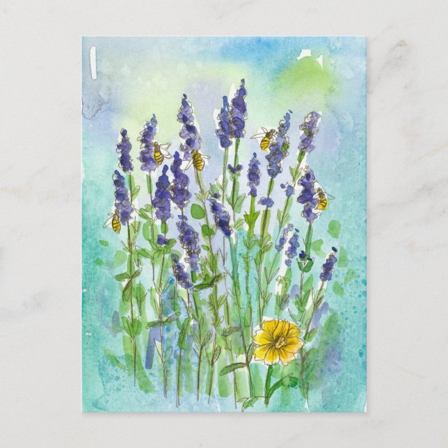 Bivax Bindeflitta Vattenfärg Blommor Vykort (Framsida)