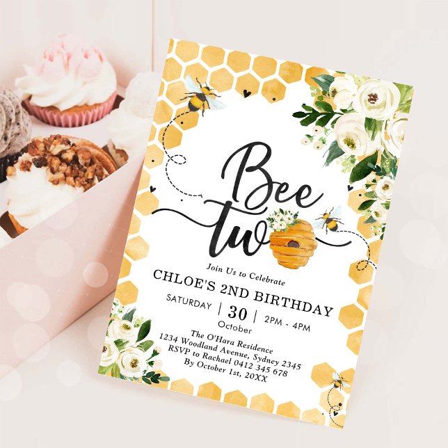 Bivax Honey Bee 2-års födelsedagsinbjudan Inbjudningar (Skapare uppladdad)