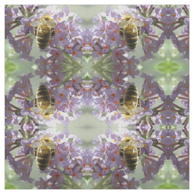 Bivax och Buddleia-blommor Mönstrad Djur Tyg (Provkarta)