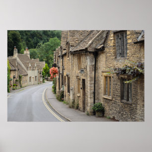 Bivaxfärgade stugor i Castle Combe, Storbritannien Poster