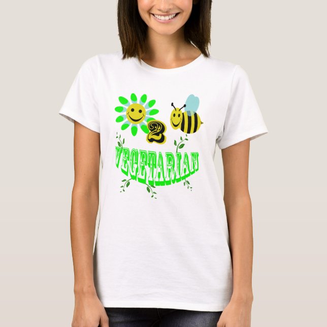 bivegetarian för lycklig 2 tee shirt (Framsida)