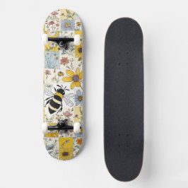 Bivintage blomsterpatchwork gul och blå mini skateboard bräda 18,5 cm