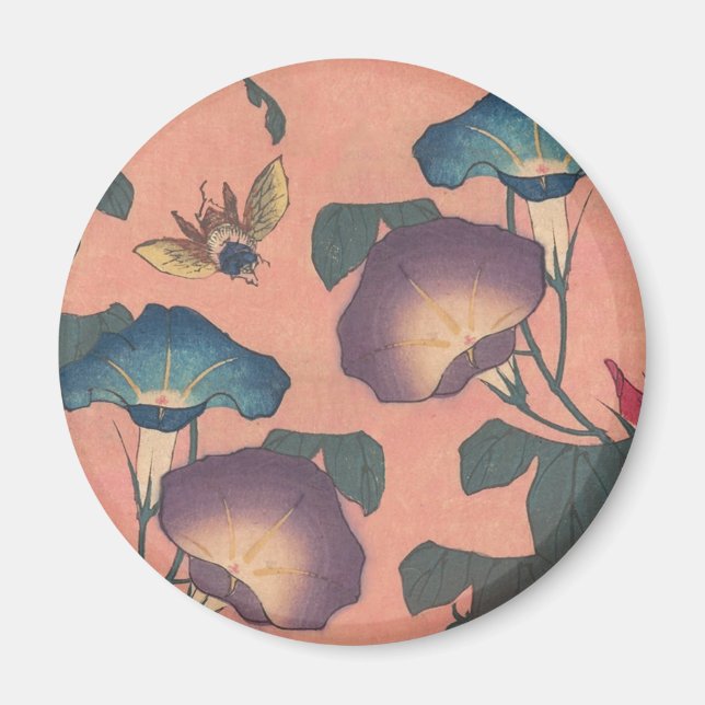 Bivora och blomma Japansk asiatisk konst Magnet (Framsidan)